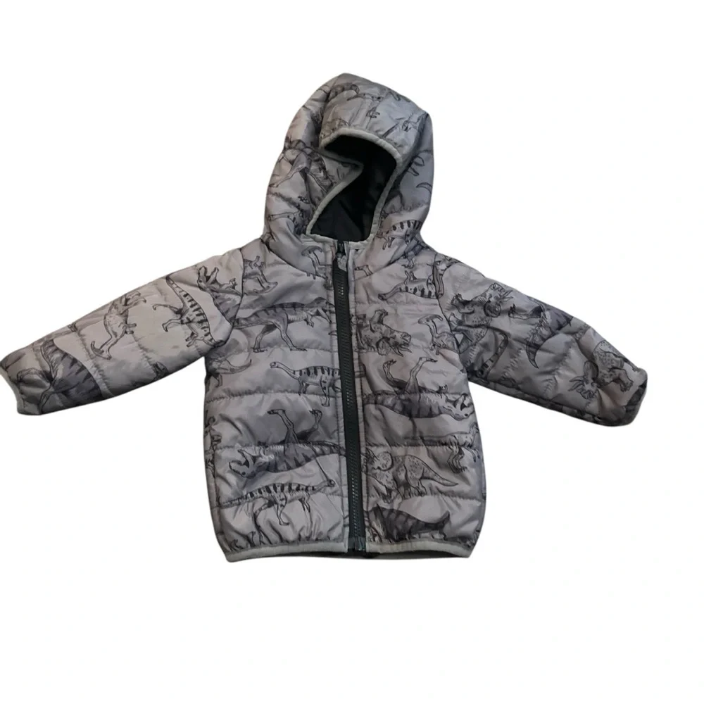 Carter’s Size 12 Months Baby Boys Puffer Jacket Winter Dinosaurs Dino Gray Warm